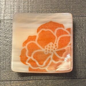 Elegant Orange Floral Glass Art Small Plate